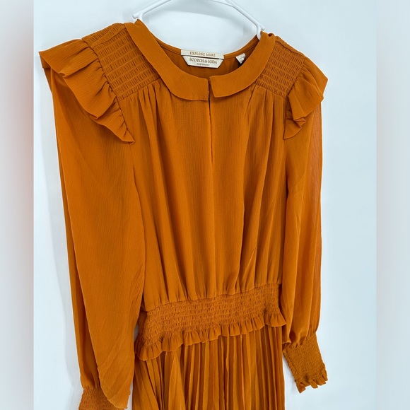 Scotch And Soda Smocked Mini Dress Color Cinnamon Spice Size Small - NEW - Picture 4 of 8
